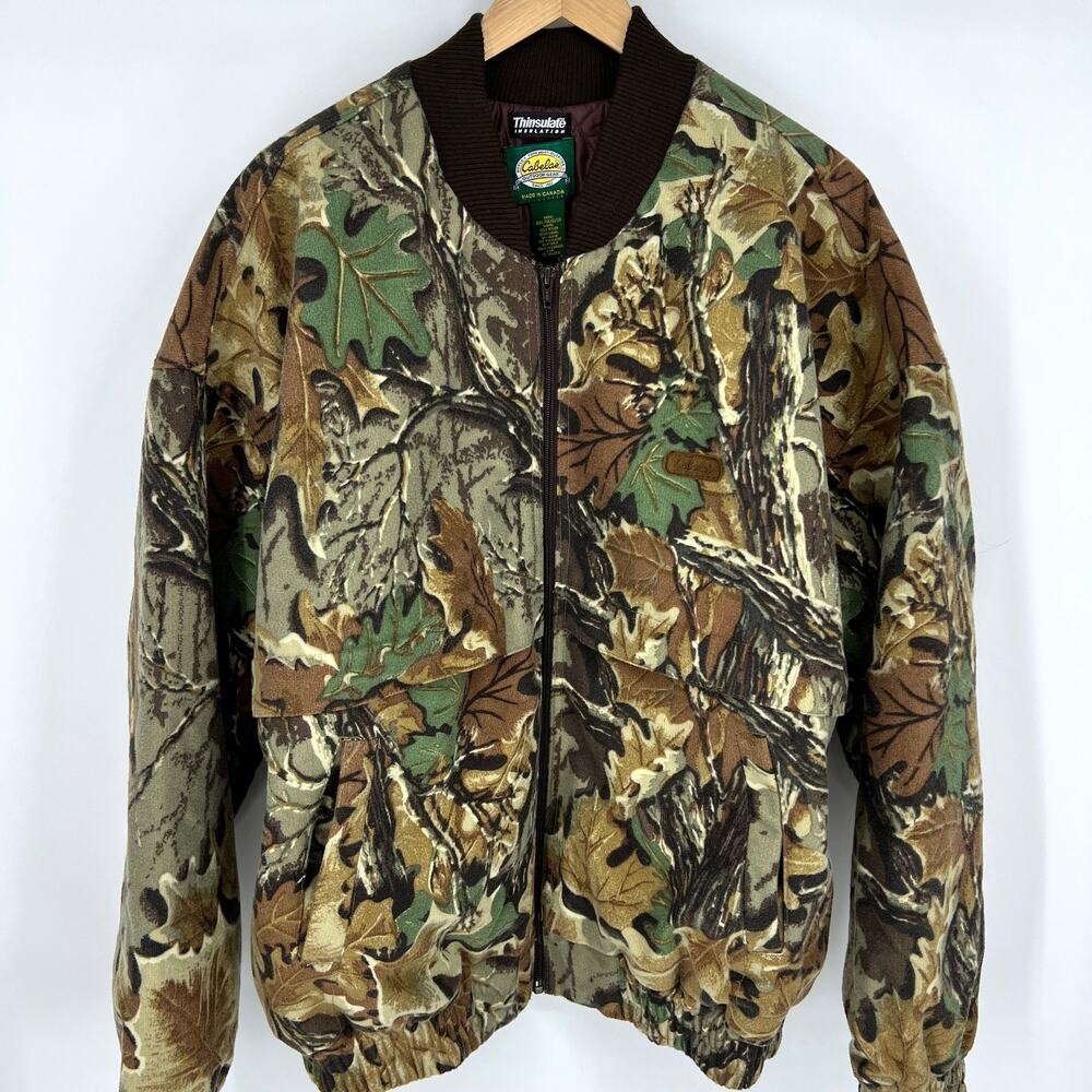 Vintage Cabela's Mens Camo Hunting Jacket Thinsulate Insulated Full Zip Size XL
